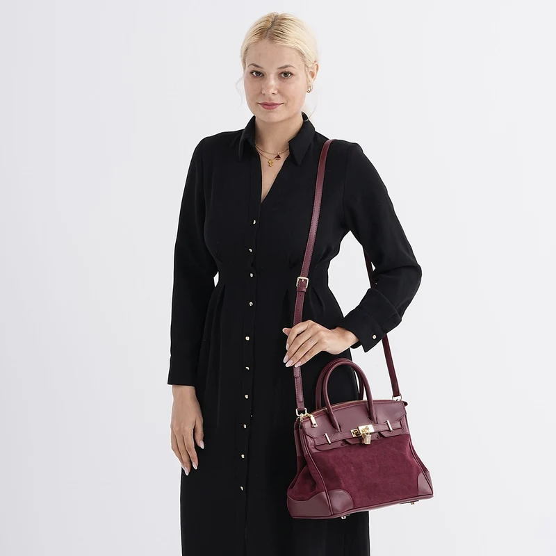 Grand Pelle Echtleder Citybag mit Reißverschluss und Schlossoptik 30 x 16 x 23 cm Schwarz
