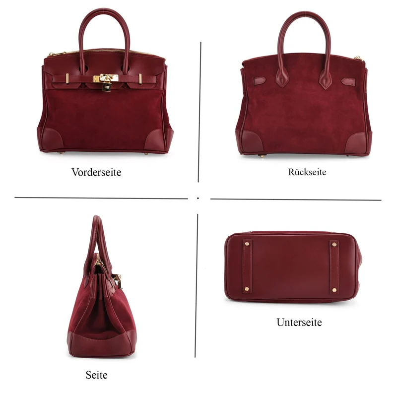 Grand Pelle Echtleder Citybag mit Reißverschluss und Schlossoptik 30 x 16 x 23 cm Schwarz