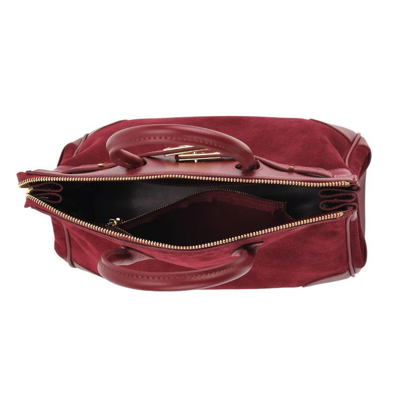 Grand Pelle Echtleder Citybag mit Reißverschluss und Schlossoptik 30 x 16 x 23 cm Schwarz