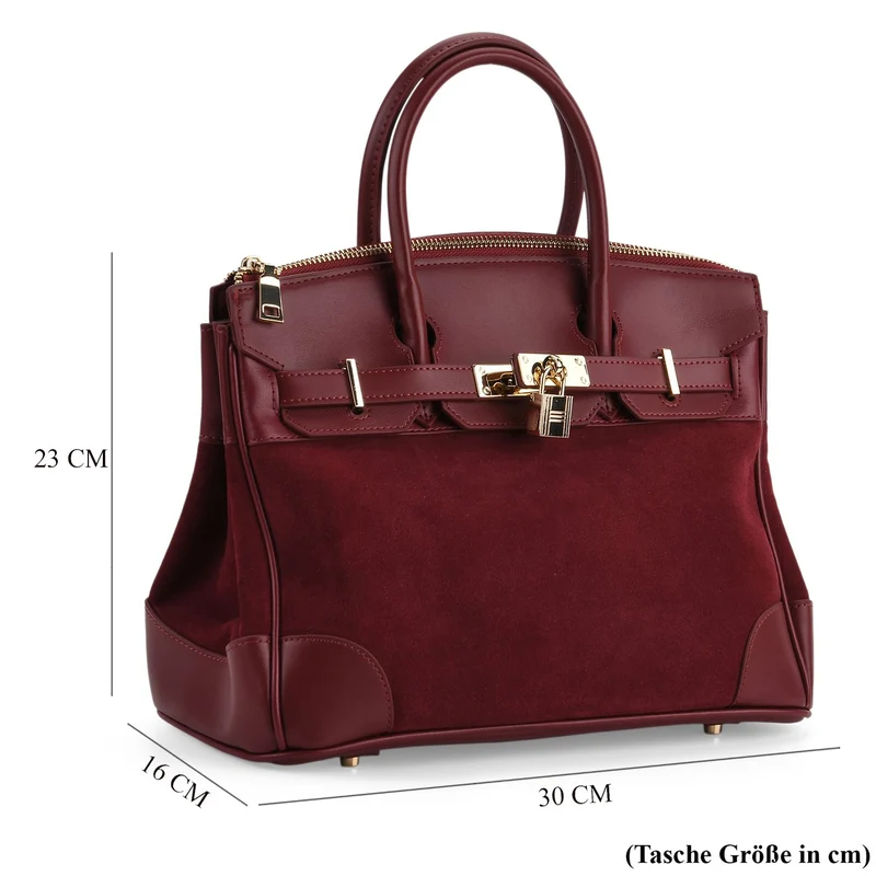 Grand Pelle Echtleder Citybag mit Reißverschluss und Schlossoptik 30 x 16 x 23 cm Schwarz