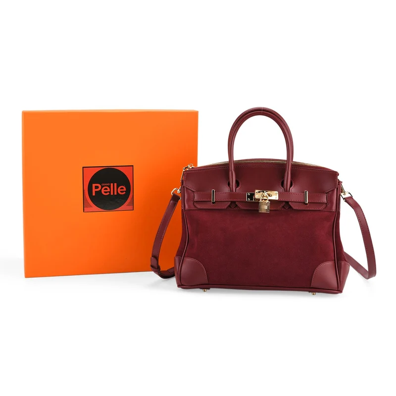 Grand Pelle Echtleder Citybag mit Reißverschluss und Schlossoptik 30 x 16 x 23 cm Schwarz