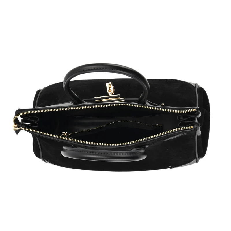 Grand Pelle Echtleder Citybag mit Reißverschluss und Schlossoptik 30 x 16 x 23 cm Schwarz