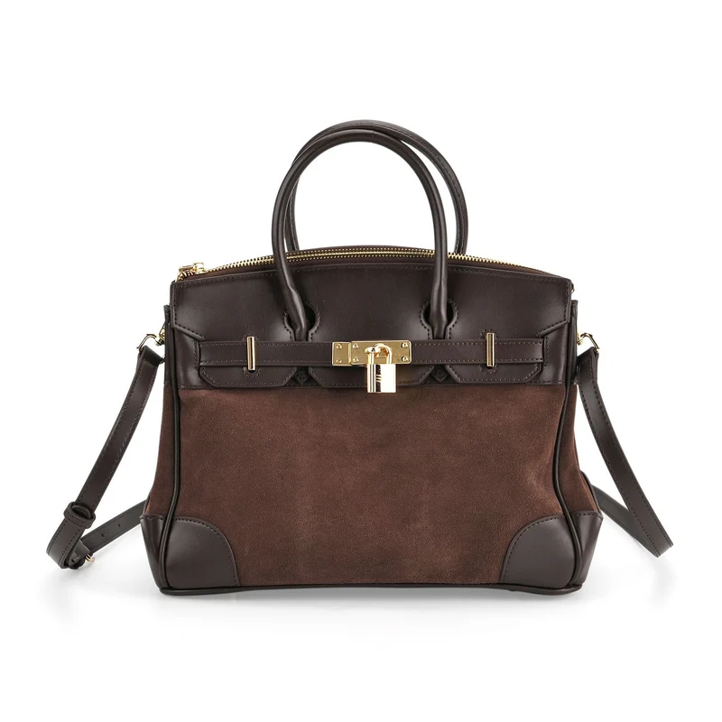 Grand Pelle Echtleder Citybag mit Reißverschluss und Schlossoptik 30 x 16 x 23 cm Schwarz