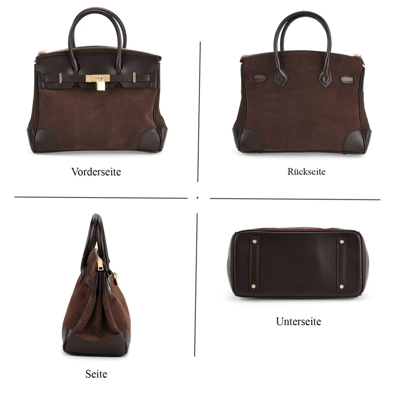 Grand Pelle Echtleder Citybag mit Reißverschluss und Schlossoptik 30 x 16 x 23 cm Schwarz