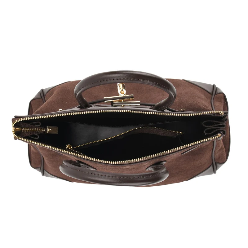 Grand Pelle Echtleder Citybag mit Reißverschluss und Schlossoptik 30 x 16 x 23 cm Schwarz