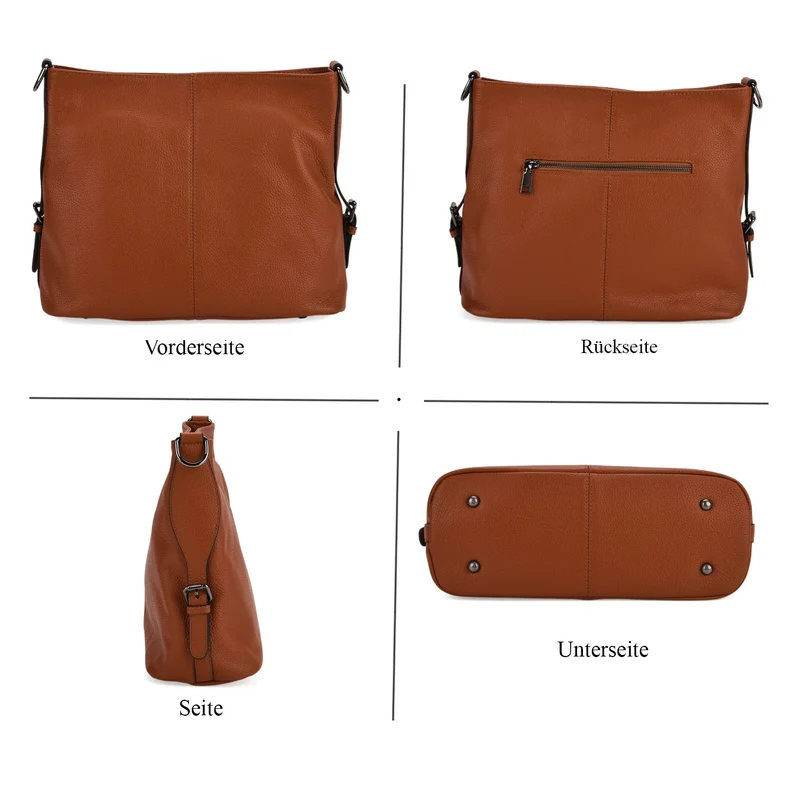 100% Echtleder-Crossbody-Tasche mit 3 Tragevarianten, 32x12x25 cm, Cognac