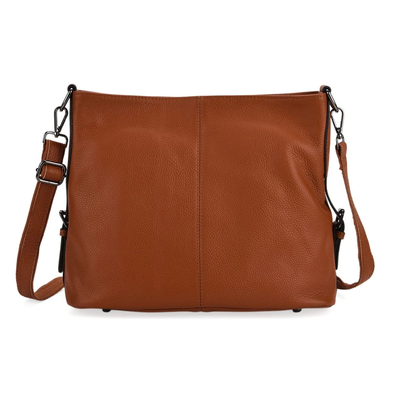 100% Echtleder-Crossbody-Tasche mit 3 Tragevarianten, 32x12x25 cm, Cognac