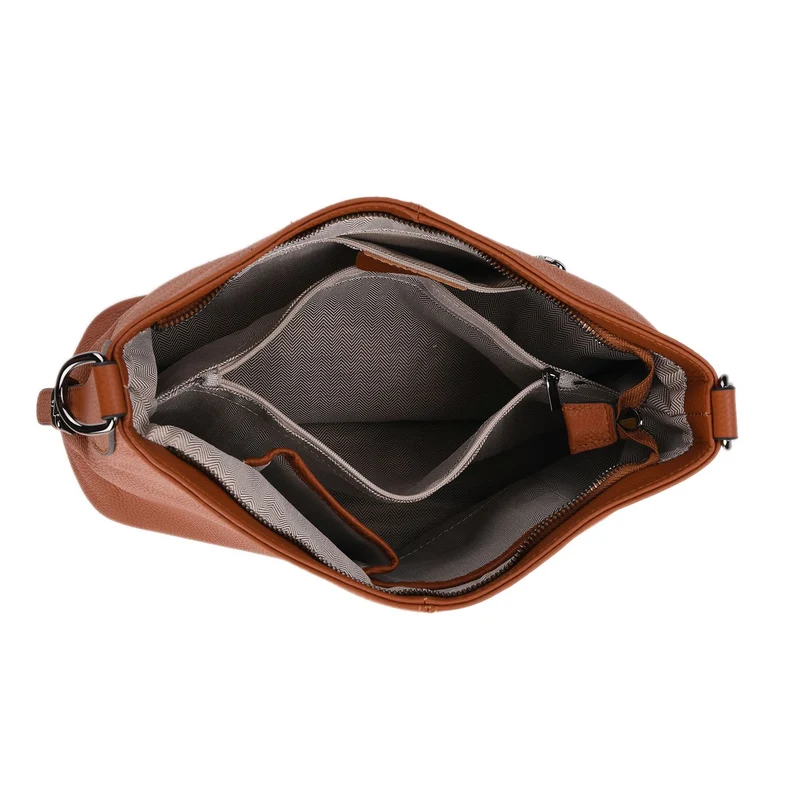 100% Echtleder-Crossbody-Tasche mit 3 Tragevarianten, 32x12x25 cm, Cognac