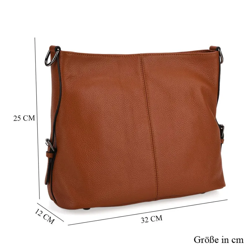 100% Echtleder-Crossbody-Tasche mit 3 Tragevarianten, 32x12x25 cm, Cognac