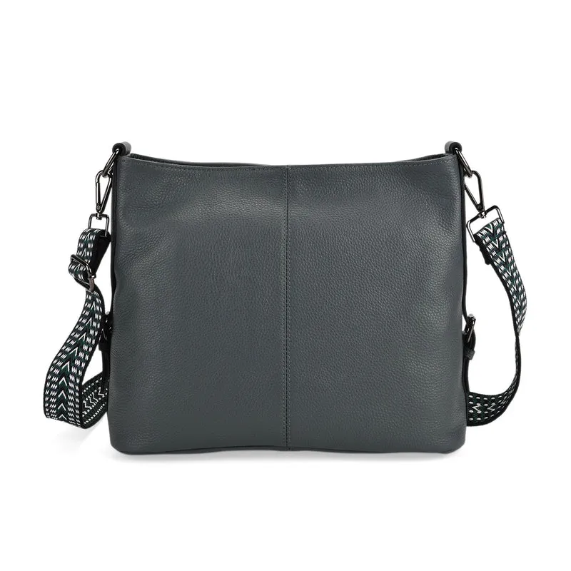 100% Echtleder-Crossbody-Tasche mit 3 Tragevarianten, 32x12x25 cm, Cognac