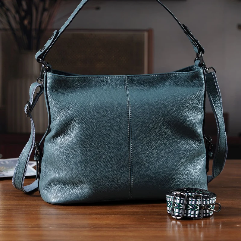 100% Echtleder-Crossbody-Tasche mit 3 Tragevarianten, 32x12x25 cm, Cognac