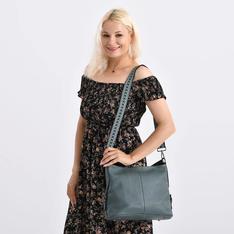 100% Echtleder-Crossbody-Tasche mit 3 Tragevarianten, 32x12x25 cm, Cognac
