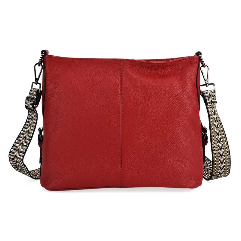 100% Echtleder-Crossbody-Tasche mit 3 Tragevarianten, 32x12x25 cm, Cognac
