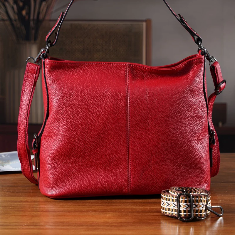 100% Echtleder-Crossbody-Tasche mit 3 Tragevarianten, 32x12x25 cm, Cognac