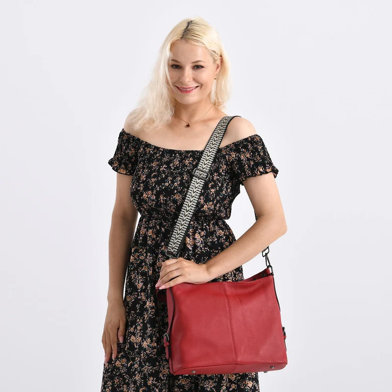 100% Echtleder-Crossbody-Tasche mit 3 Tragevarianten, 32x12x25 cm, Cognac