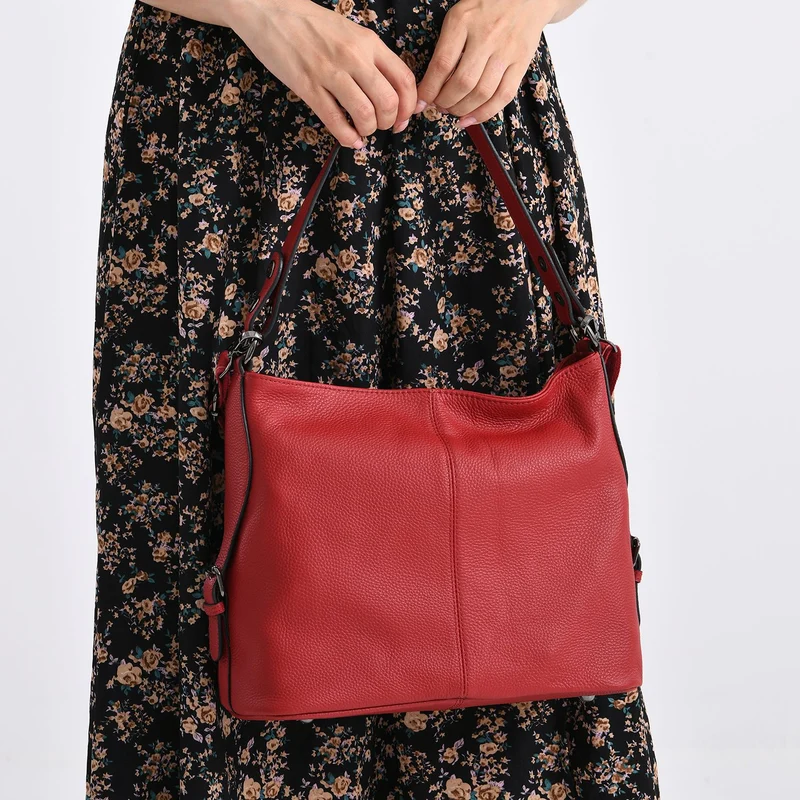 100% Echtleder-Crossbody-Tasche mit 3 Tragevarianten, 32x12x25 cm, Cognac