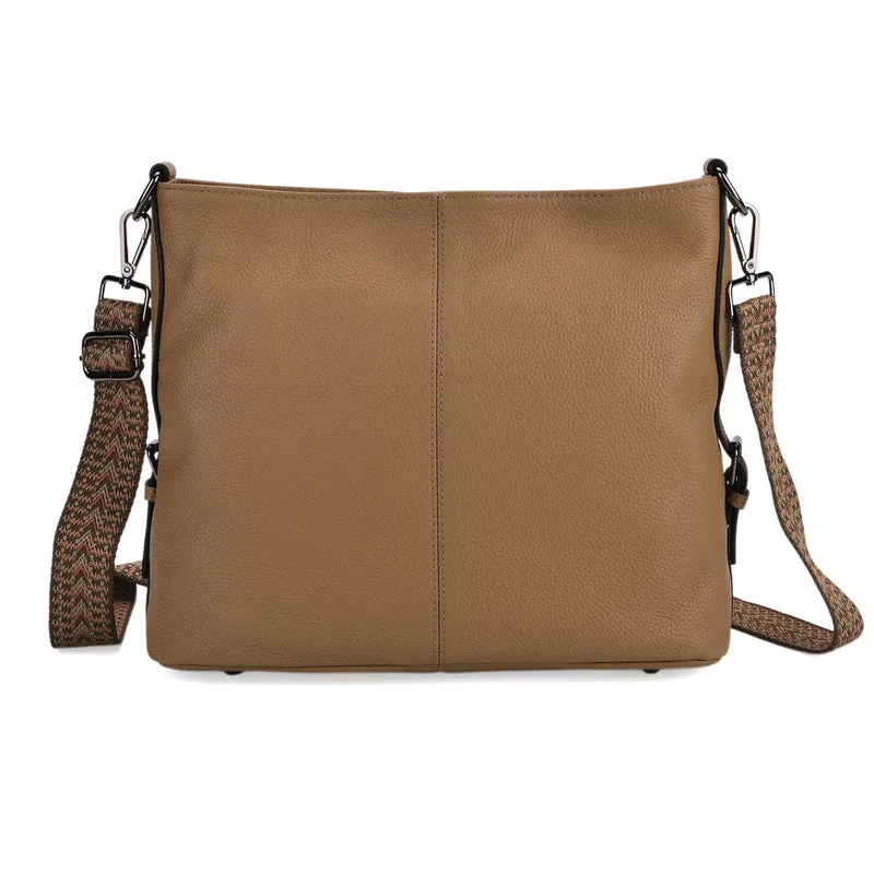 100% Echtleder-Crossbody-Tasche mit 3 Tragevarianten, 32x12x25 cm, Cognac