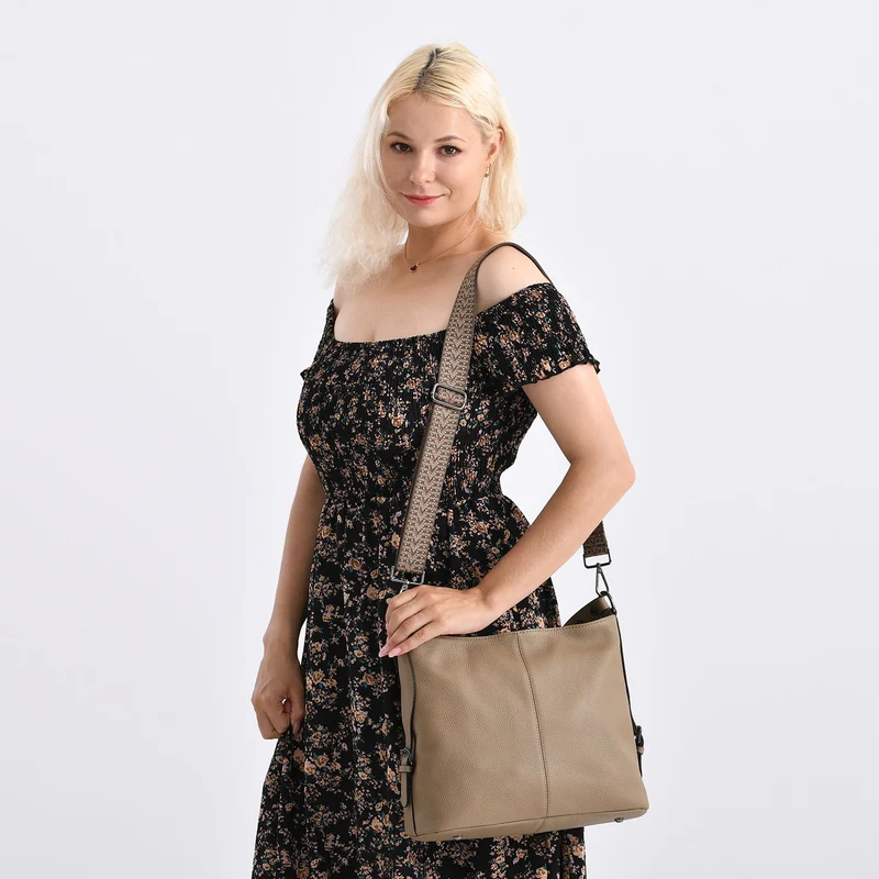 100% Echtleder-Crossbody-Tasche mit 3 Tragevarianten, 32x12x25 cm, Cognac