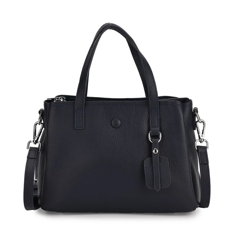 Crossbody-Tasche aus 100% echtem Leder mit Henkel und Schulterriemen, 24x11.5x18 cm, Navy