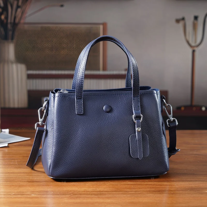 Crossbody-Tasche aus 100% echtem Leder mit Henkel und Schulterriemen, 24x11.5x18 cm, Navy