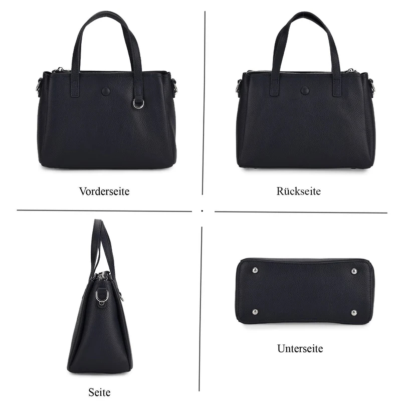 Crossbody-Tasche aus 100% echtem Leder mit Henkel und Schulterriemen, 24x11.5x18 cm, Navy
