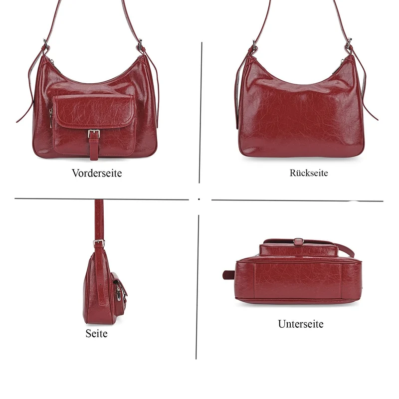 Schultertasche aus Echtleder mit Fronttasche, 28,5x9x25 cm, Schwarz