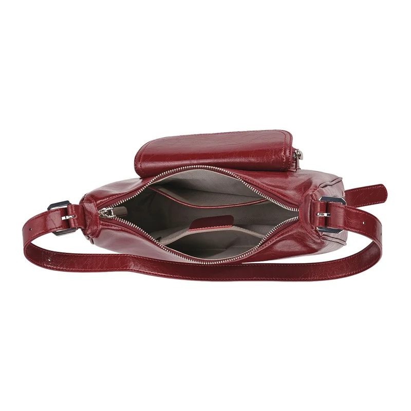 Schultertasche aus Echtleder mit Fronttasche, 28,5x9x25 cm, Schwarz