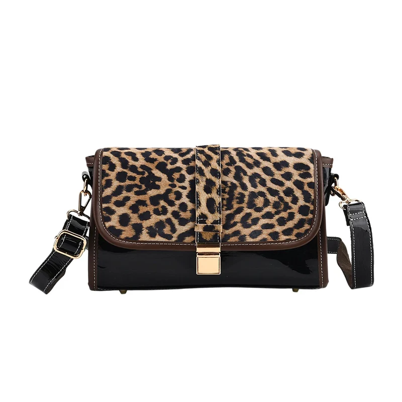 Chaos by Elsie - Echtleder Crossbody Tasche mit RFID, Leopardenmotiv Klappe, 2 Außenfächer mit Reißverschluss, 28 x 10 x 18 cm, Beige