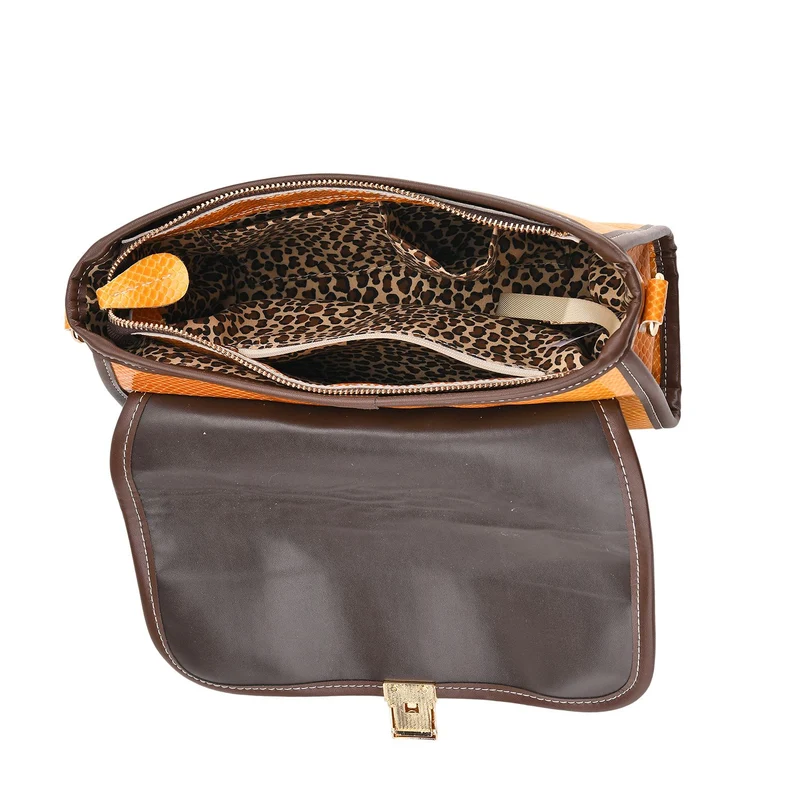 Chaos by Elsie - Echtleder Crossbody Tasche mit RFID, Leopardenmotiv Klappe, 2 Außenfächer mit Reißverschluss, 28 x 10 x 18 cm, Beige