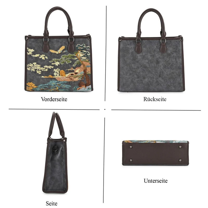 Bestickte Crossbody Tasche, Kunstleder, Blumen Design, 32 x 12 x 25 cm, Blau