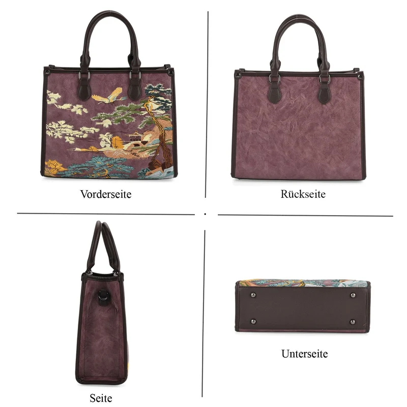 Bestickte Crossbody Tasche, Kunstleder, Blumen Design, 32 x 12 x 25 cm, Blau