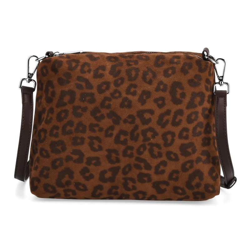 2er-Set Echtleder-Taschen, Shopper und Umhängetasche mit Leopardenmuster und unifarbenem Kontrast, Dunkelkaffee