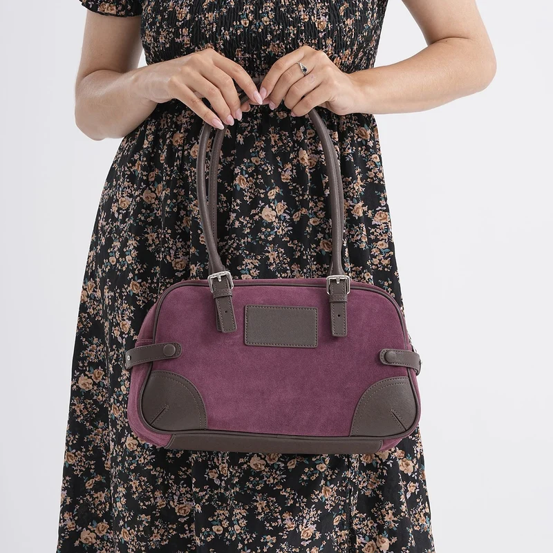 Handtasche aus Echtleder, 34 x 12 x 19 cm, Dunkelkaffee