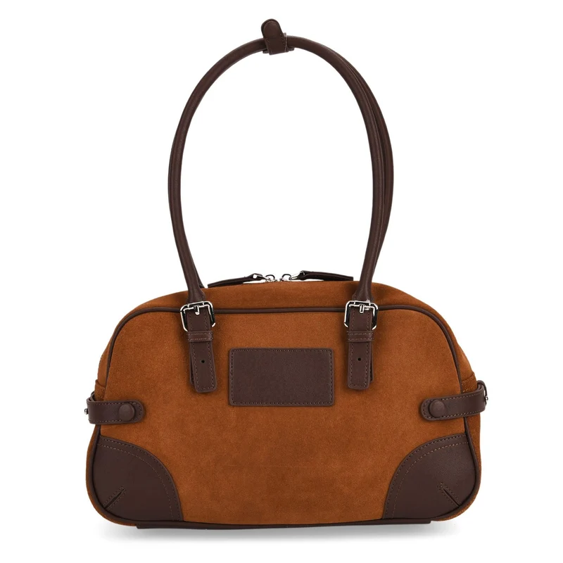 Handtasche aus Echtleder, 34 x 12 x 19 cm, Dunkelkaffee