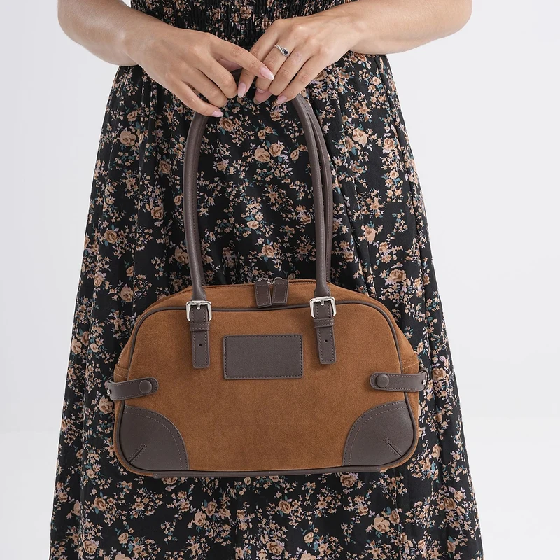 Handtasche aus Echtleder, 34 x 12 x 19 cm, Dunkelkaffee