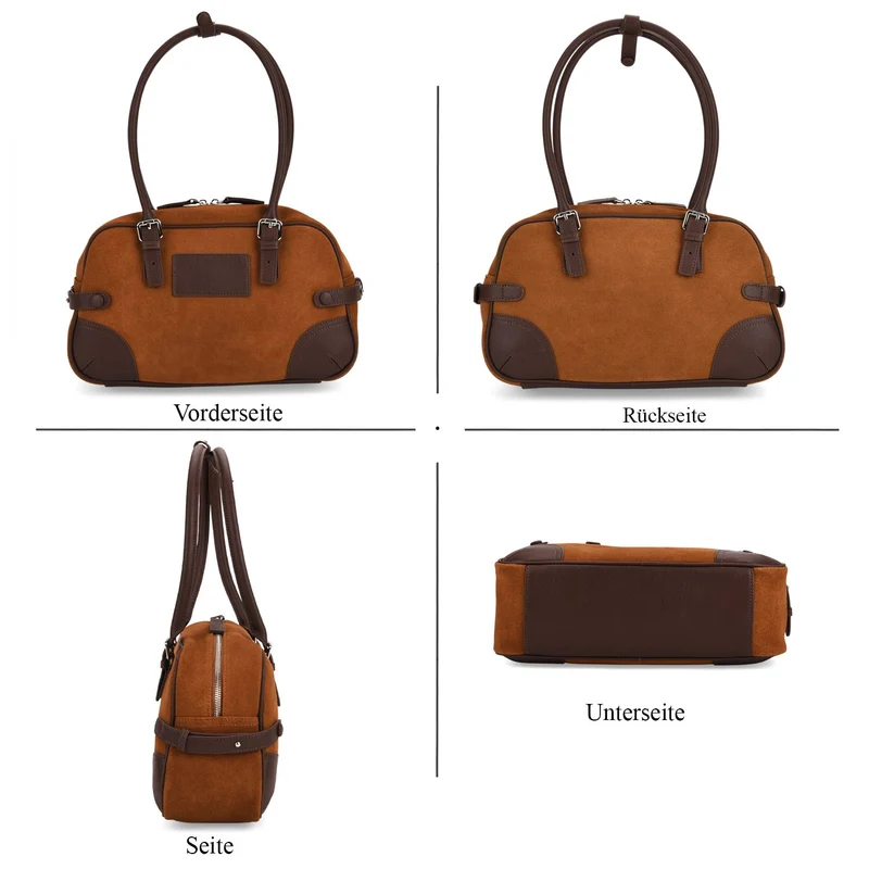 Handtasche aus Echtleder, 34 x 12 x 19 cm, Dunkelkaffee