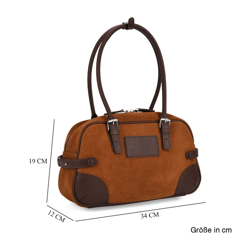 Handtasche aus Echtleder, 34 x 12 x 19 cm, Dunkelkaffee