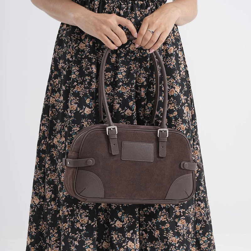 Handtasche aus Echtleder, 34 x 12 x 19 cm, Dunkelkaffee