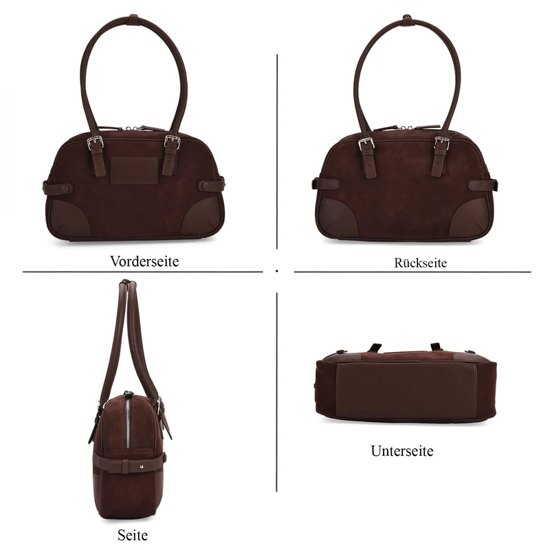 Handtasche aus Echtleder, 34 x 12 x 19 cm, Dunkelkaffee