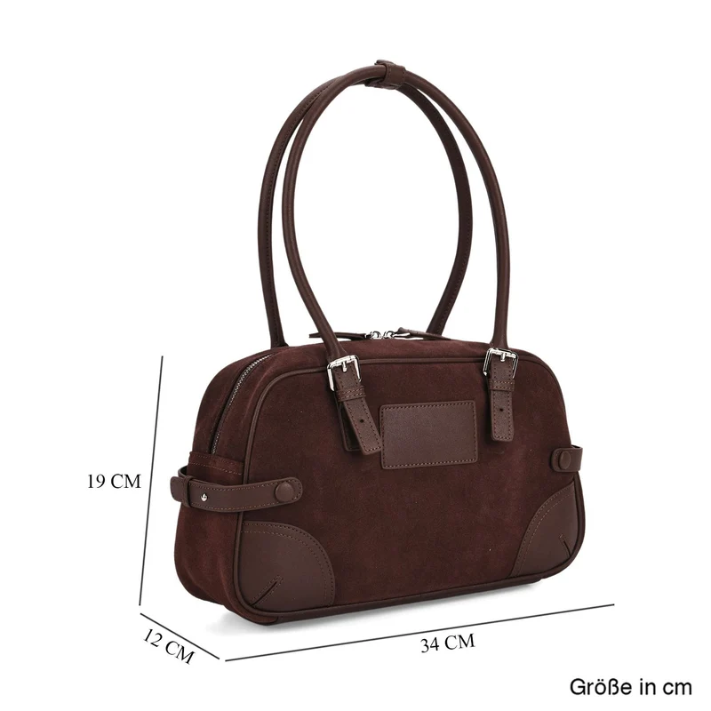 Handtasche aus Echtleder, 34 x 12 x 19 cm, Dunkelkaffee