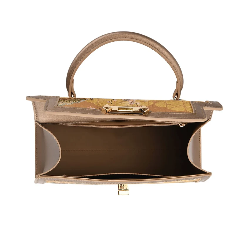 LA MAREY Signature - Seiden-Brokat-Umhängetasche mit Tragegriff, 24 x 10 x 20 cm, Beige
