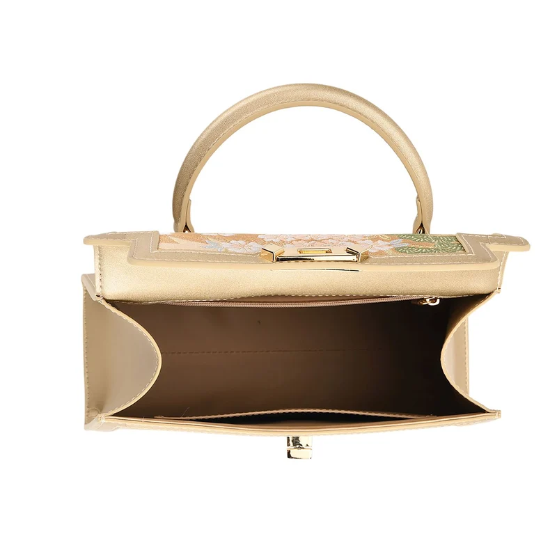 LA MAREY Signature - Seiden-Brokat-Umhängetasche mit Tragegriff, 24 x 10 x 20 cm, Beige