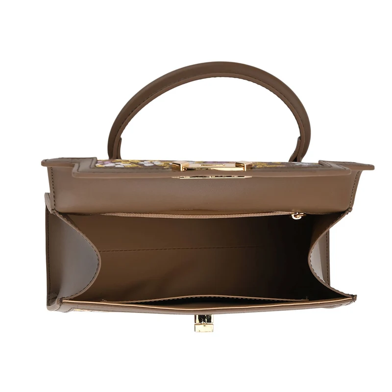 LA MAREY Signature - Seiden-Brokat-Umhängetasche mit Tragegriff, 24 x 10 x 20 cm, Beige