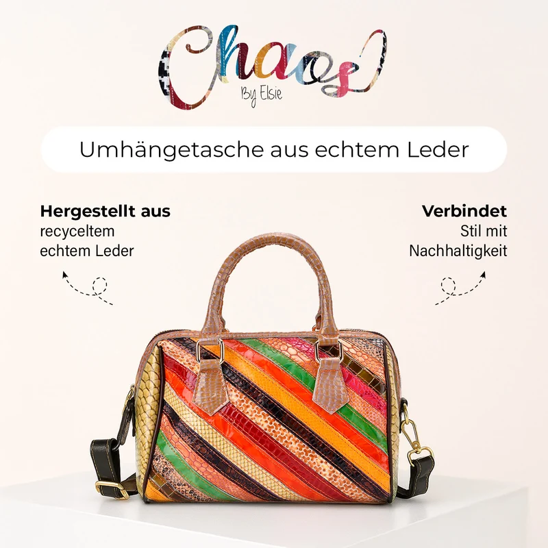 Chaos by Elsie - Crossbody-Tasche aus echtem Leder, Multicolor mit glänzender Krokoprägung im Streifenmuster, RFID-Schutz und Mini-Taschenlampe, ca. 26x14x19cm