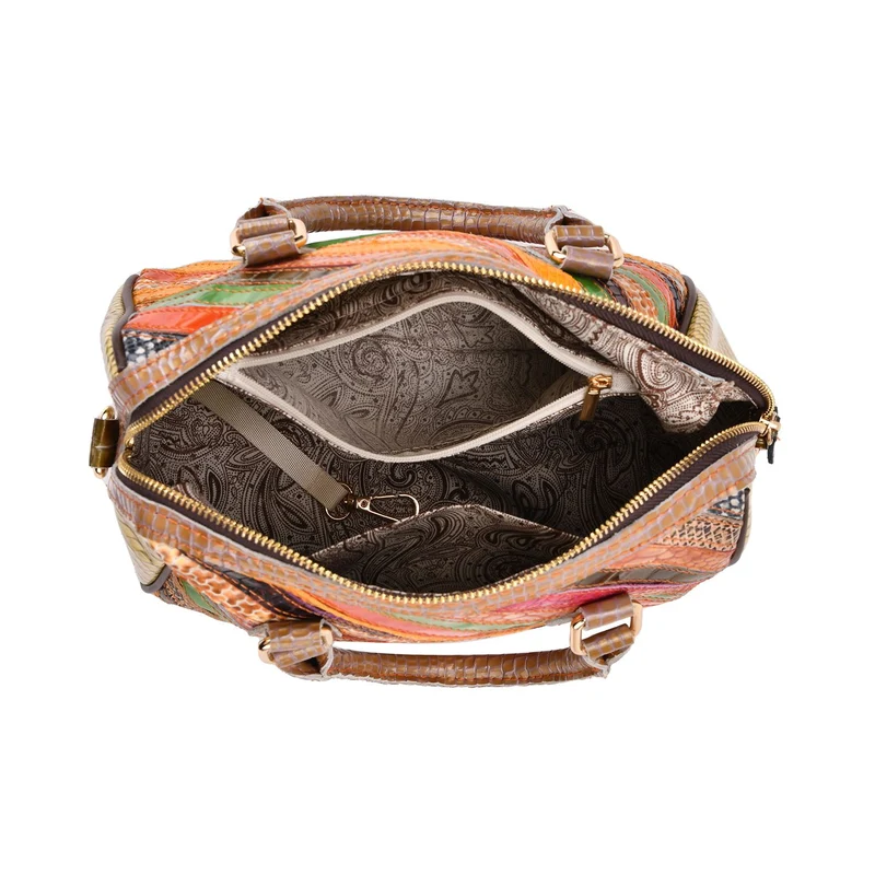 Chaos by Elsie - Crossbody-Tasche aus echtem Leder, Multicolor mit glänzender Krokoprägung im Streifenmuster, RFID-Schutz und Mini-Taschenlampe, ca. 26x14x19cm