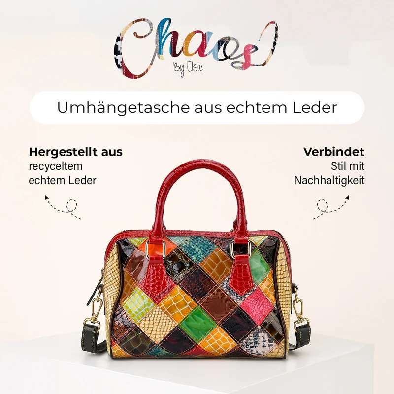 Chaos by Elsie - Crossbody-Tasche aus echtem Leder, Multicolor mit glänzender Krokoprägung im Streifenmuster, RFID-Schutz und Mini-Taschenlampe, ca. 26x14x19cm