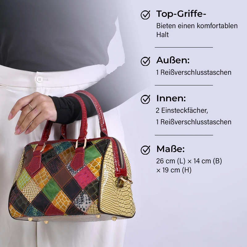 Chaos by Elsie - Crossbody-Tasche aus echtem Leder, Multicolor mit glänzender Krokoprägung im Streifenmuster, RFID-Schutz und Mini-Taschenlampe, ca. 26x14x19cm