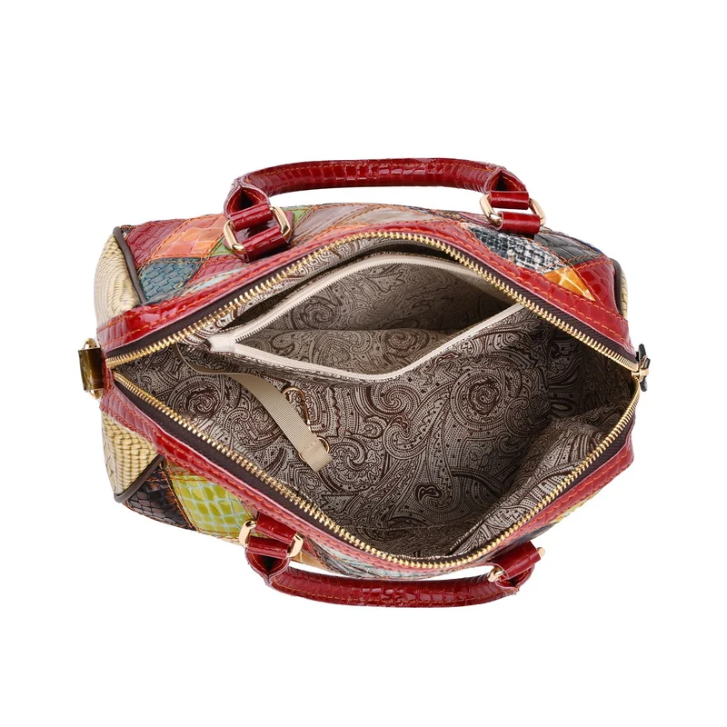 Chaos by Elsie - Crossbody-Tasche aus echtem Leder, Multicolor mit glänzender Krokoprägung im Streifenmuster, RFID-Schutz und Mini-Taschenlampe, ca. 26x14x19cm