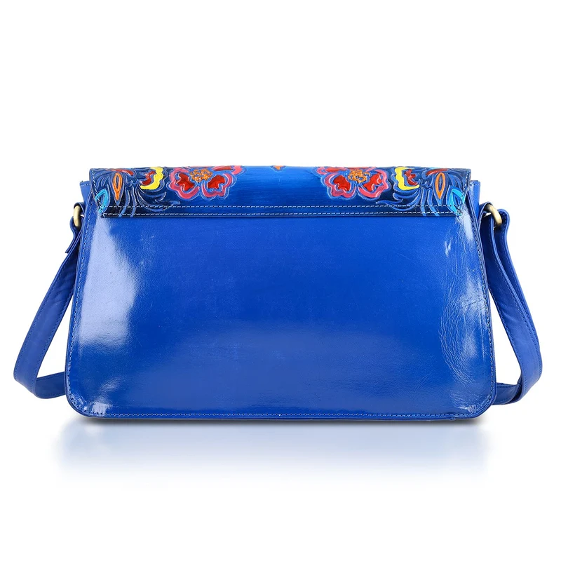 SUKRITI handbemalte Echtleder Tasche mit Prägung 32 x 6 x 19 cm, Schwarz