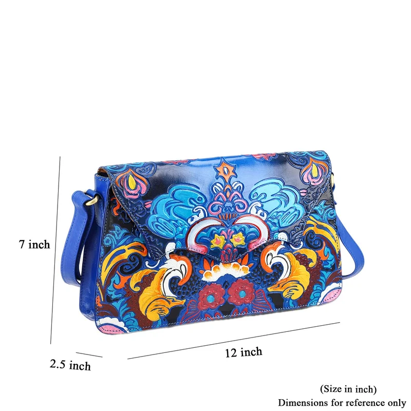 SUKRITI handbemalte Echtleder Tasche mit Prägung 32 x 6 x 19 cm, Schwarz
